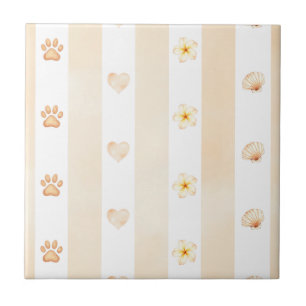Peach and White Stripe - Hearts, Flower, Paw Print Tile