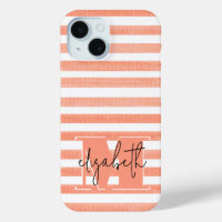 Peach and White Stripe Monogrammed