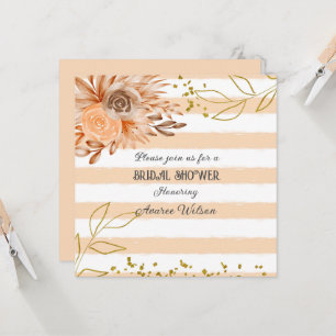Peach and White Striped With Gold Shower Invitation