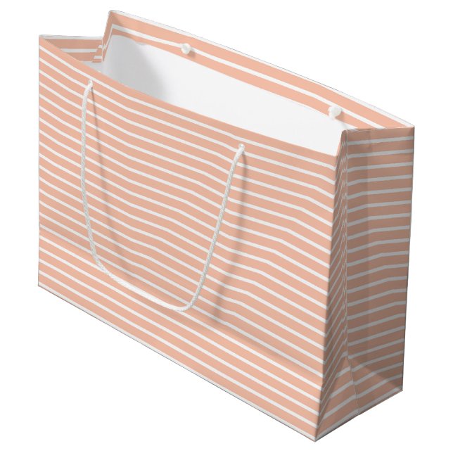 Peach and White Stripes Large Gift Bag (Front Angled)