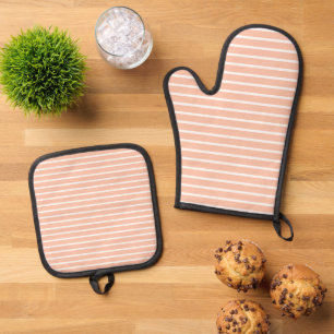 Peach and White Stripes Oven Mitt & Pot Holder Set