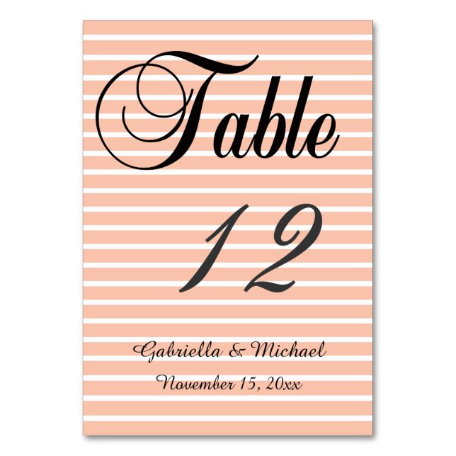 Peach and White Stripes Table Number (Front)