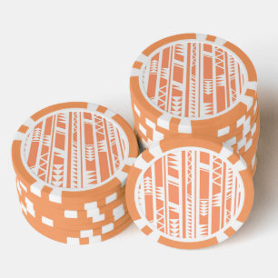 Peach and white tribal print pattern poker chips