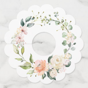 Peach and White Watercolor Roses Greenery Wine Glass Tag