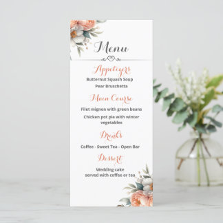 Peach and White Wedding Reception Menu