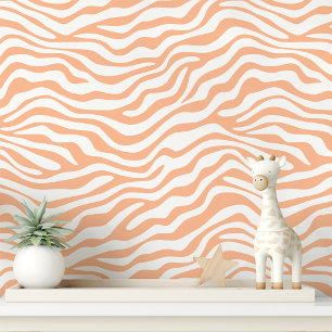 Peach and White Zebra Stripe Wallpaper