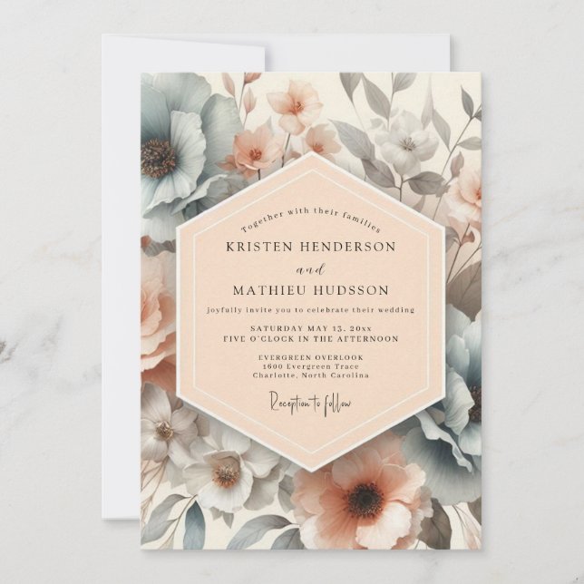 Peach Angelic Spring Wedding Invitation (Front)