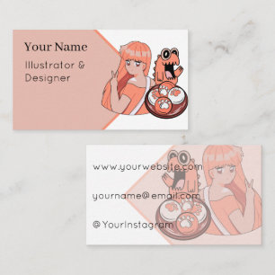 Peach Anime Girl with Cat Paw Mochis and Funny Din Business Card