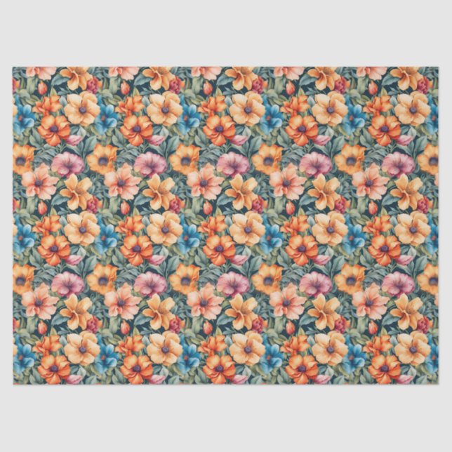 Peach Apricot and Mauve Floral Tissue Paper (Front)