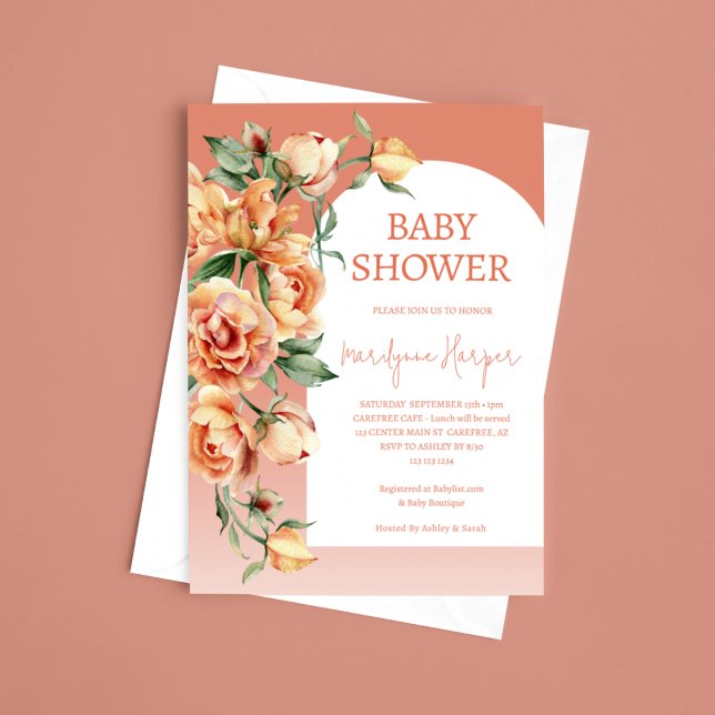 Peach Apricot Peony Baby Shower Invitation (Creator Uploaded)