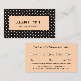 Peach Apricot Polka Dots on a Black Background Appointment Card