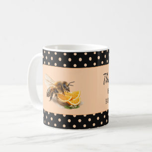 Peach Apricot Polka Dots on a Black Background Coffee Mug