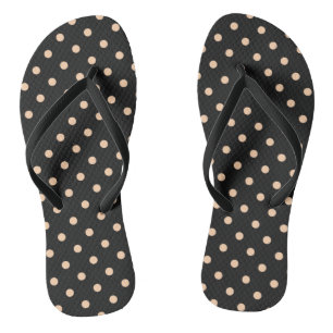 Peach Apricot Polka Dots on a Black Background Jandals