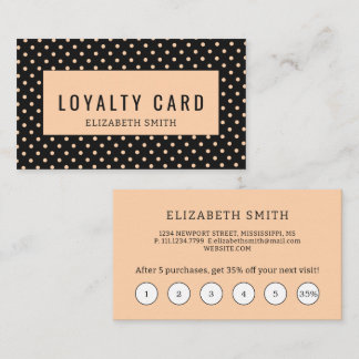 Peach Apricot Polka Dots on a Black Background Loyalty Card