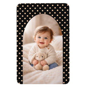 Peach Apricot Polka Dots on a Black Background Magnet