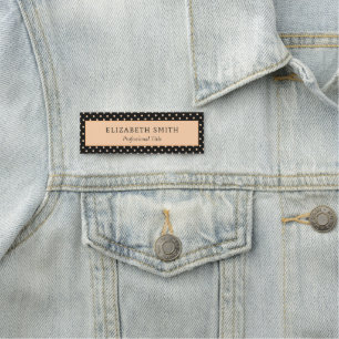 Peach Apricot Polka Dots on a Black Background Name Tag