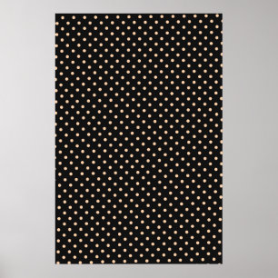 Peach Apricot Polka Dots on a Black Background Poster