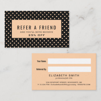 Peach Apricot Polka Dots on a Black Background Referral Card