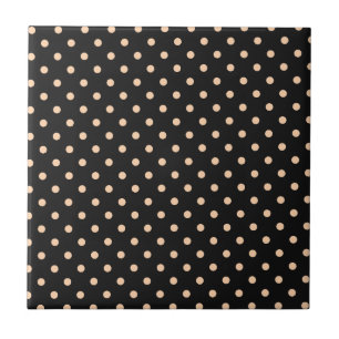 Peach Apricot Polka Dots on a Black Background Tile