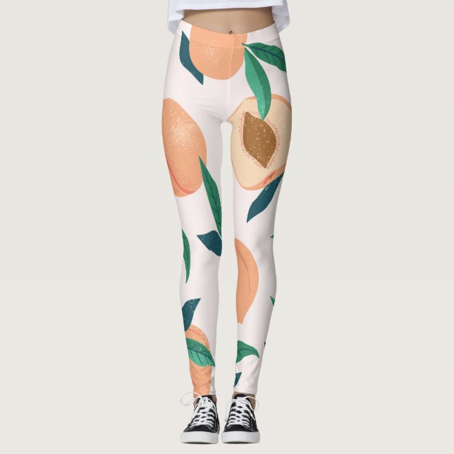 Peach Apricot: Tropical Seamless Pattern. Leggings (Front)