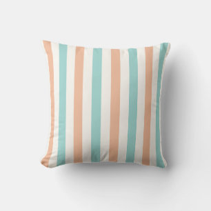 Peach, Aqua and White Pastel Stripe Cushion