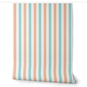 Peach, Aqua and White Pastel Stripe Wallpaper
