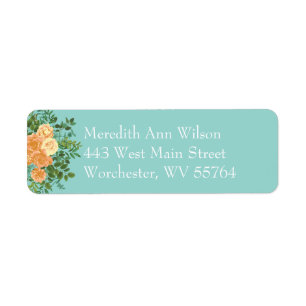 Peach & Aqua Peony & Rose Floral Address Label
