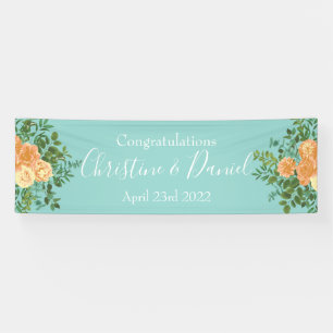Peach & Aqua Peony & Rose Floral Wedding Banner