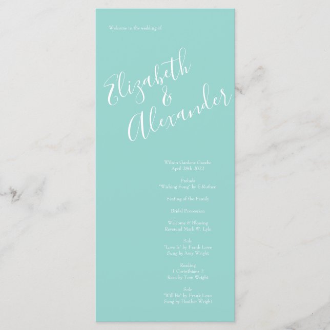 Peach & Aqua Peony & Rose Floral Wedding Programs Menu (Front)