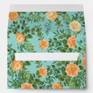 Peach Aqua Teal Wedding Roses Floral Envelope