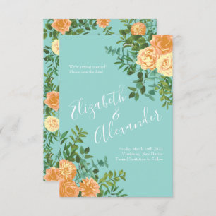 Peach Aqua Teal Wedding Roses Floral Invitation