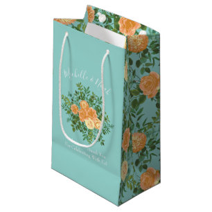 Peach Aqua Teal Wedding Roses Floral Small Gift Bag
