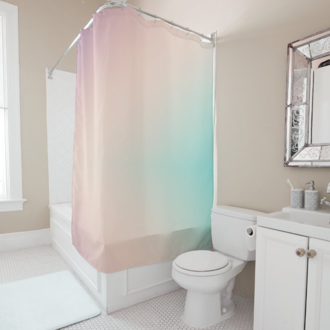 Peach Aqua Tie Dye Ombre Shower Curtain (In Situ)