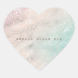 Peach Aqua Tie Dye Silver Leopard Print Heart Sticker
