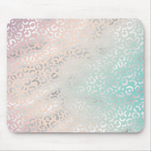 Peach Aqua Tie Dye Silver Leopard Print Mouse Pad