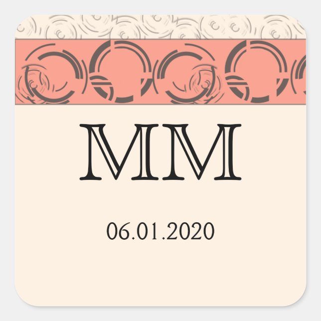 Peach Art Deco Circles Monogram Sticker (Front)