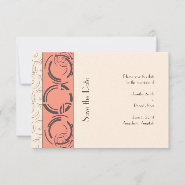 Peach Art Deco Circles Save the Date (Front)