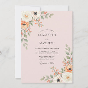 Peach Artistic Botanical Wedding Invitation