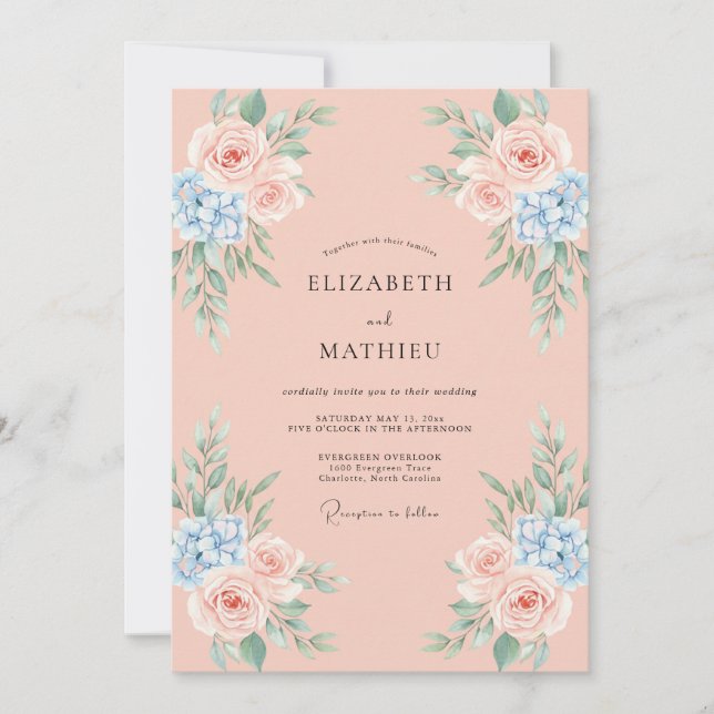 Peach Artistic Rose Wedding Invitation (Front)