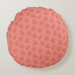 PEACH AUTUMN LEAVES & ZIG ZAG STRIPE ROUND CUSHION