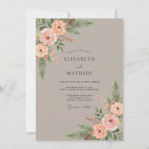Peach Autumnal Botanical Wedding Invitation