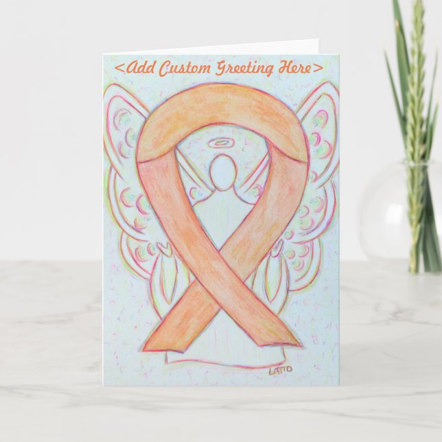Peach Awareness Ribbon Angel Custom Greeting Card (Front)