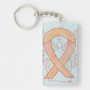 Peach Awareness Ribbon Angel Key chain
