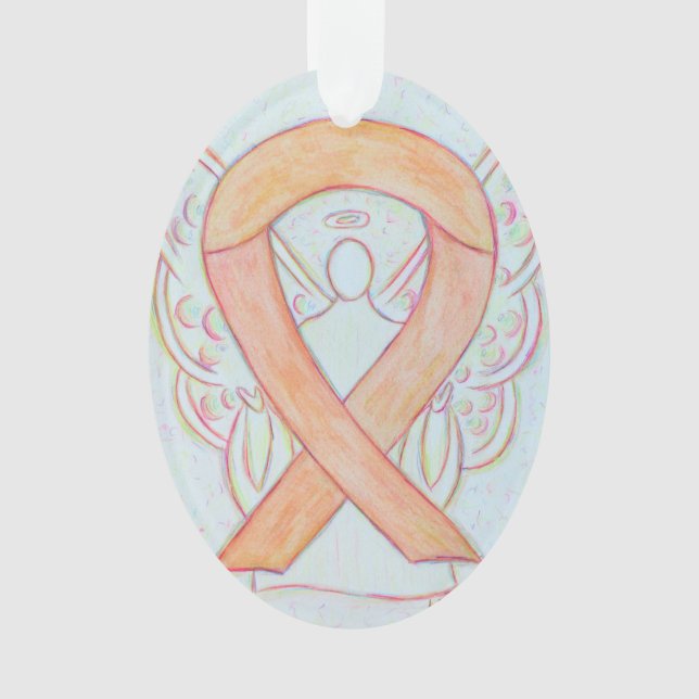 Peach Awareness Ribbon Angel Ornament Pendant (Front)
