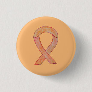 Peach Awareness Ribbon Custom Art Pin Button