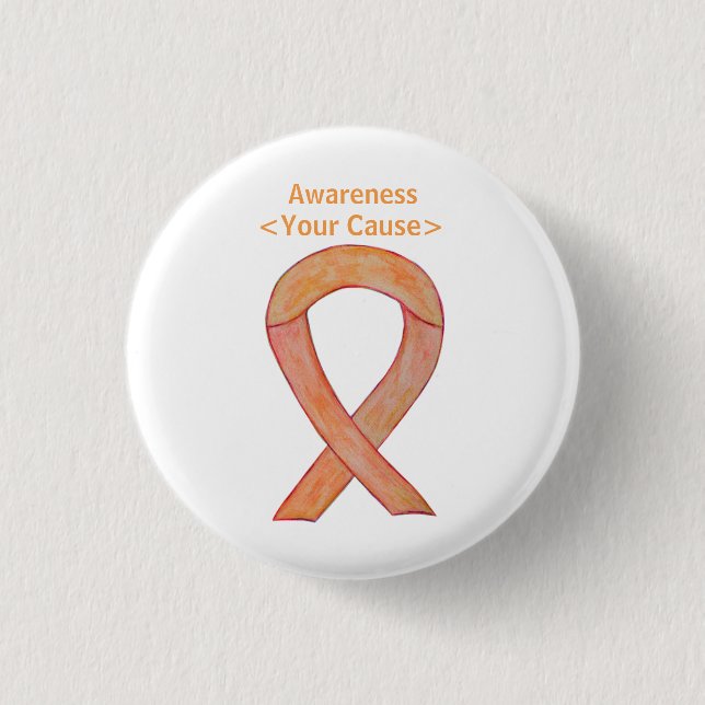 Peach Awareness Ribbon Custom Message Pin Buttons (Front)