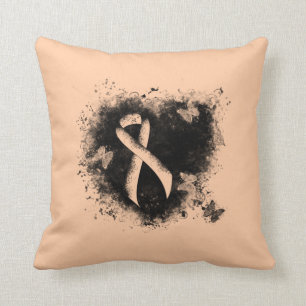 Peach Awareness Ribbon Grunge Heart Cushion