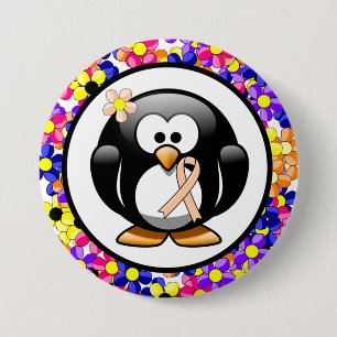 Peach Awareness Ribbon Penguin 7.5 Cm Round Badge