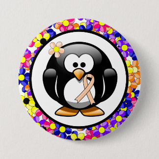 Peach Awareness Ribbon Penguin 7.5 Cm Round Badge