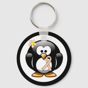 Peach Awareness Ribbon Penguin Key Ring